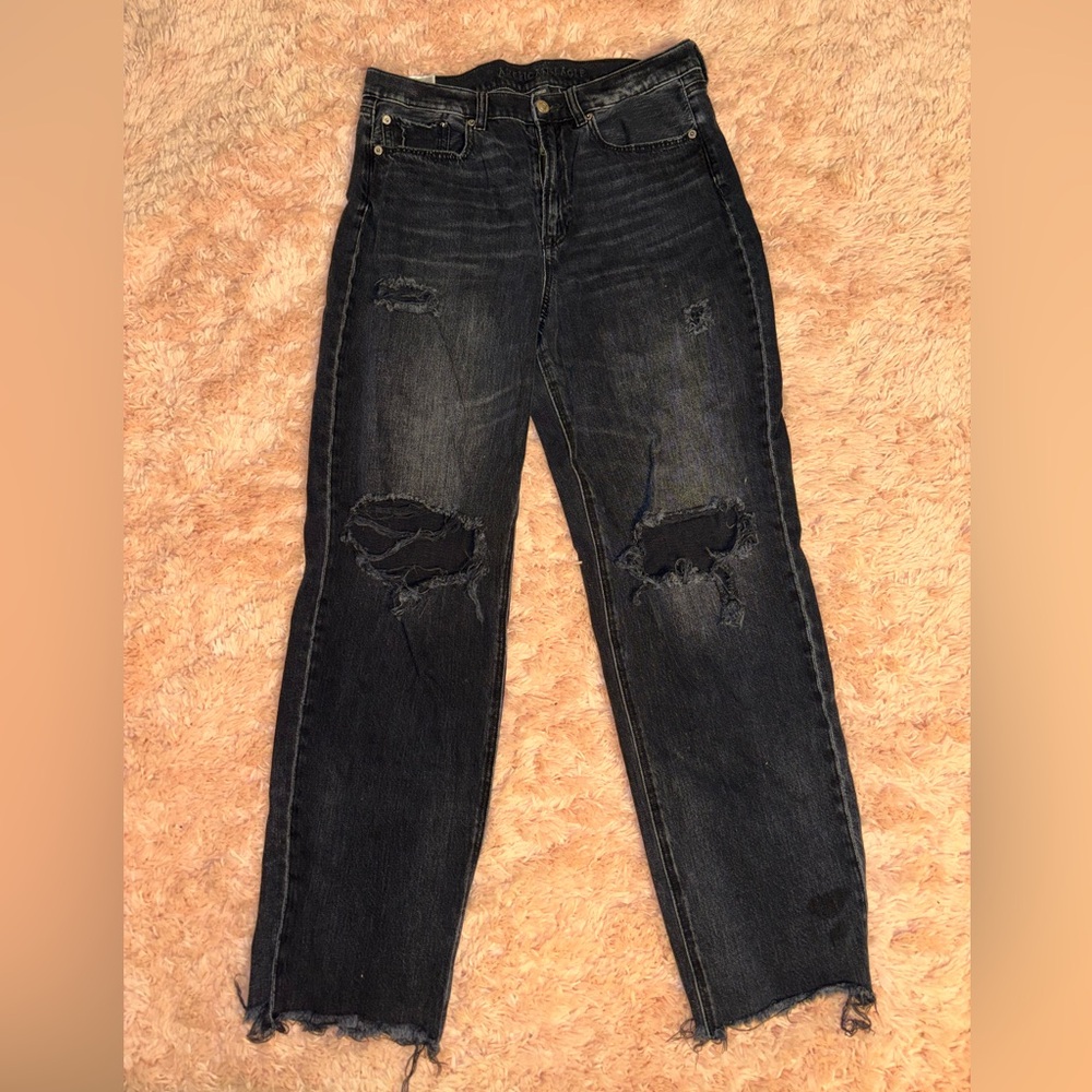 American Eagle Outfitters Black Distressed Boyfriend Jeans